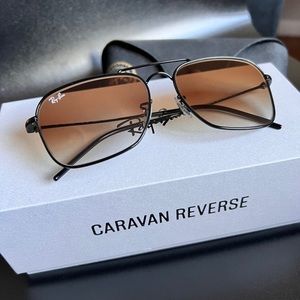Ray-Ban Caravan Reverse Sunglasses Black Frame Brown Gradient Lenses Excellent